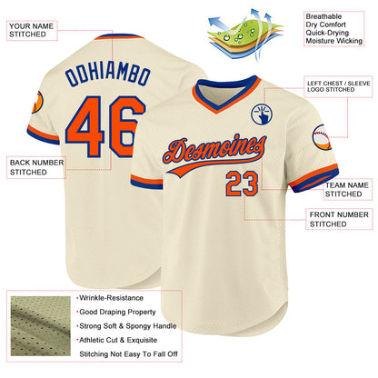 Custom Cream Orange-Royal Authentic Throwback Baseball Jersey - Sky-Custom
