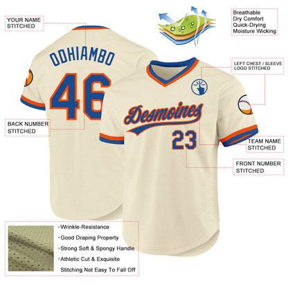 Custom Cream Blue-Orange Authentic Throwback Baseball Jersey - Sky-Custom