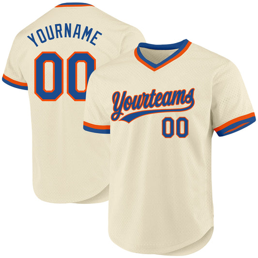 Custom Cream Blue-Orange Authentic Throwback Baseball Jersey - Sky-Custom
