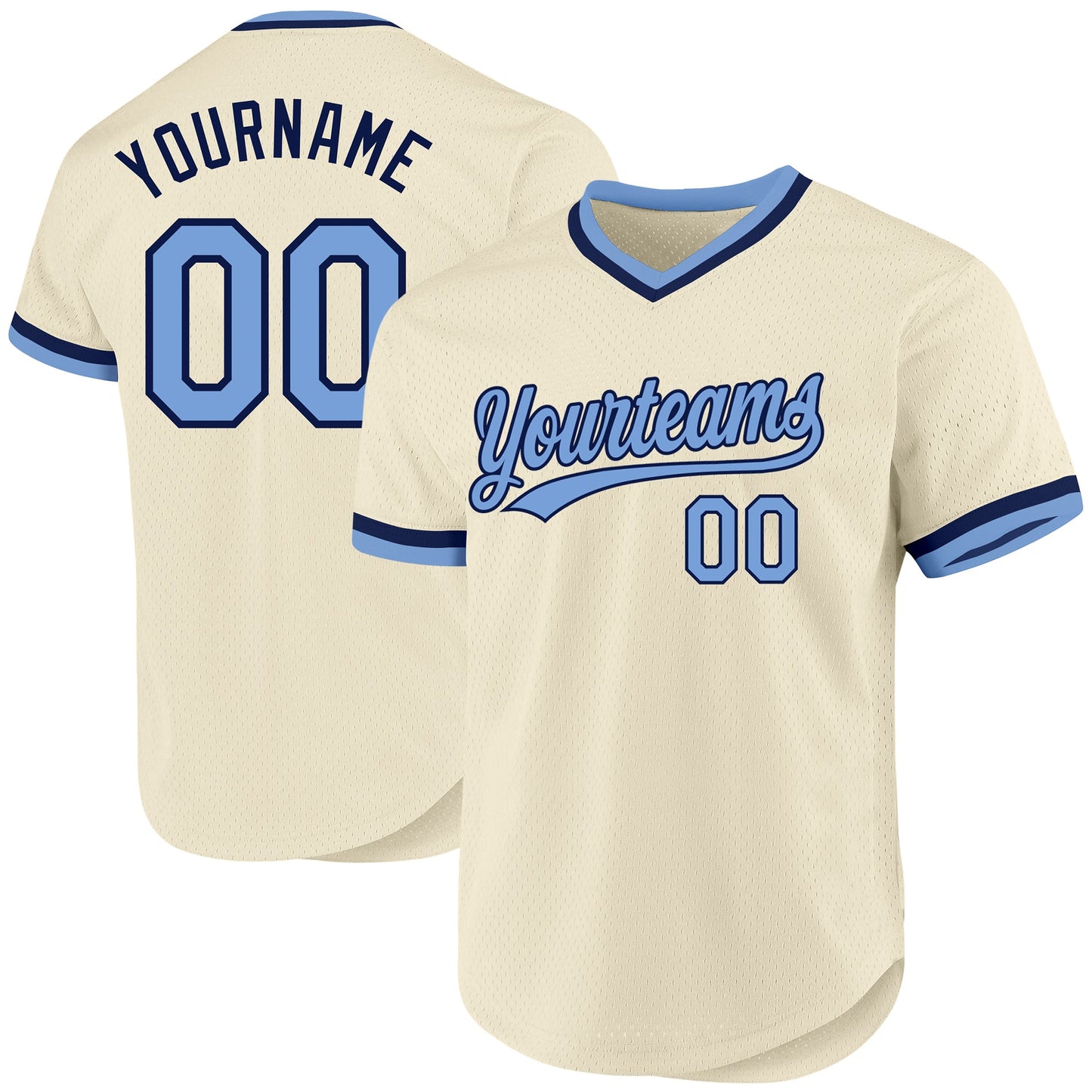 Custom Cream Light Blue-Navy Authentic Throwback Baseball Jersey - Sky-Custom