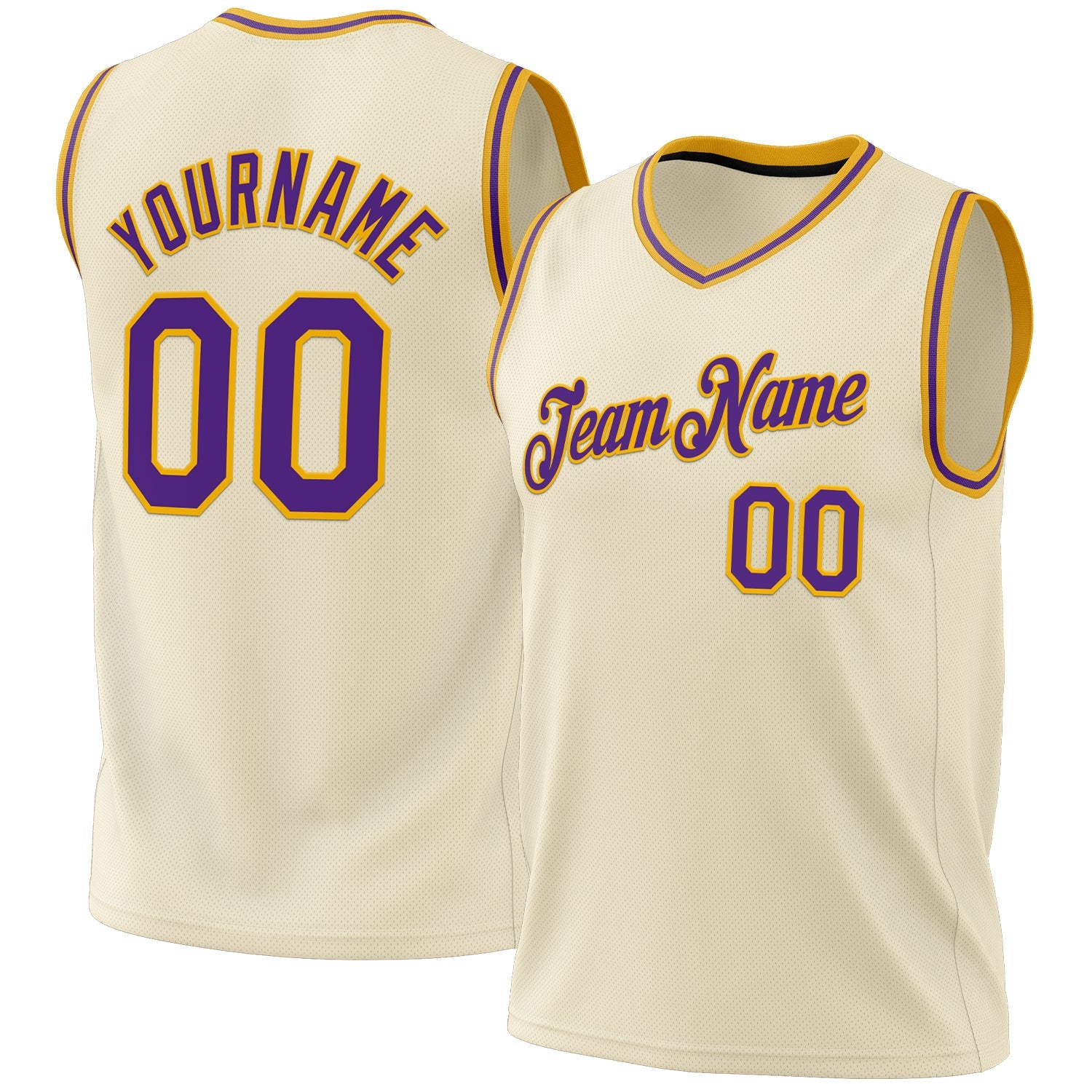 Custom Cream Purple-Gold Authentic Throwback Basketball Jersey - Sky-Custom