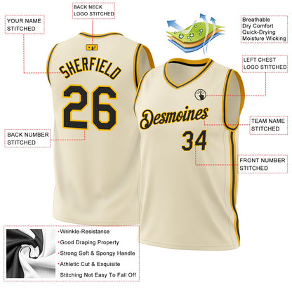 Custom Cream Black-Gold Authentic Throwback Basketball Jersey - Sky-Custom