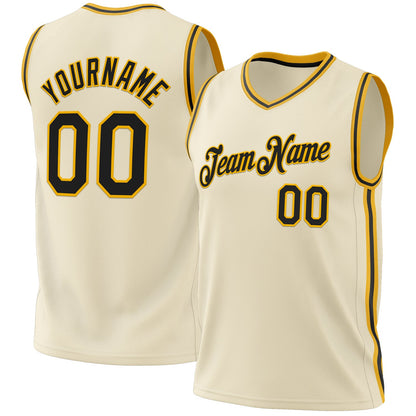 Custom Cream Black-Gold Authentic Throwback Basketball Jersey - Sky-Custom