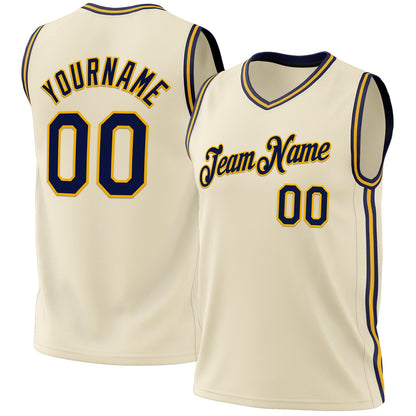 Custom Cream Navy-Gold Authentic Throwback Basketball Jersey - Sky-Custom