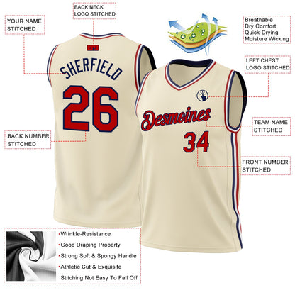 Custom Cream Red-Navy Authentic Throwback Basketball Jersey - Sky-Custom