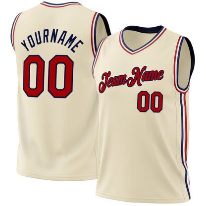 Custom Cream Red-Navy Authentic Throwback Basketball Jersey - Sky-Custom