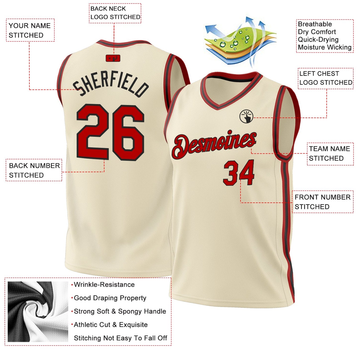 Custom Cream Red-Black Authentic Throwback Basketball Jersey - Sky-Custom
