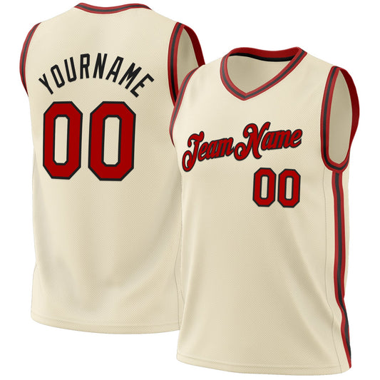 Custom Cream Red-Black Authentic Throwback Basketball Jersey - Sky-Custom