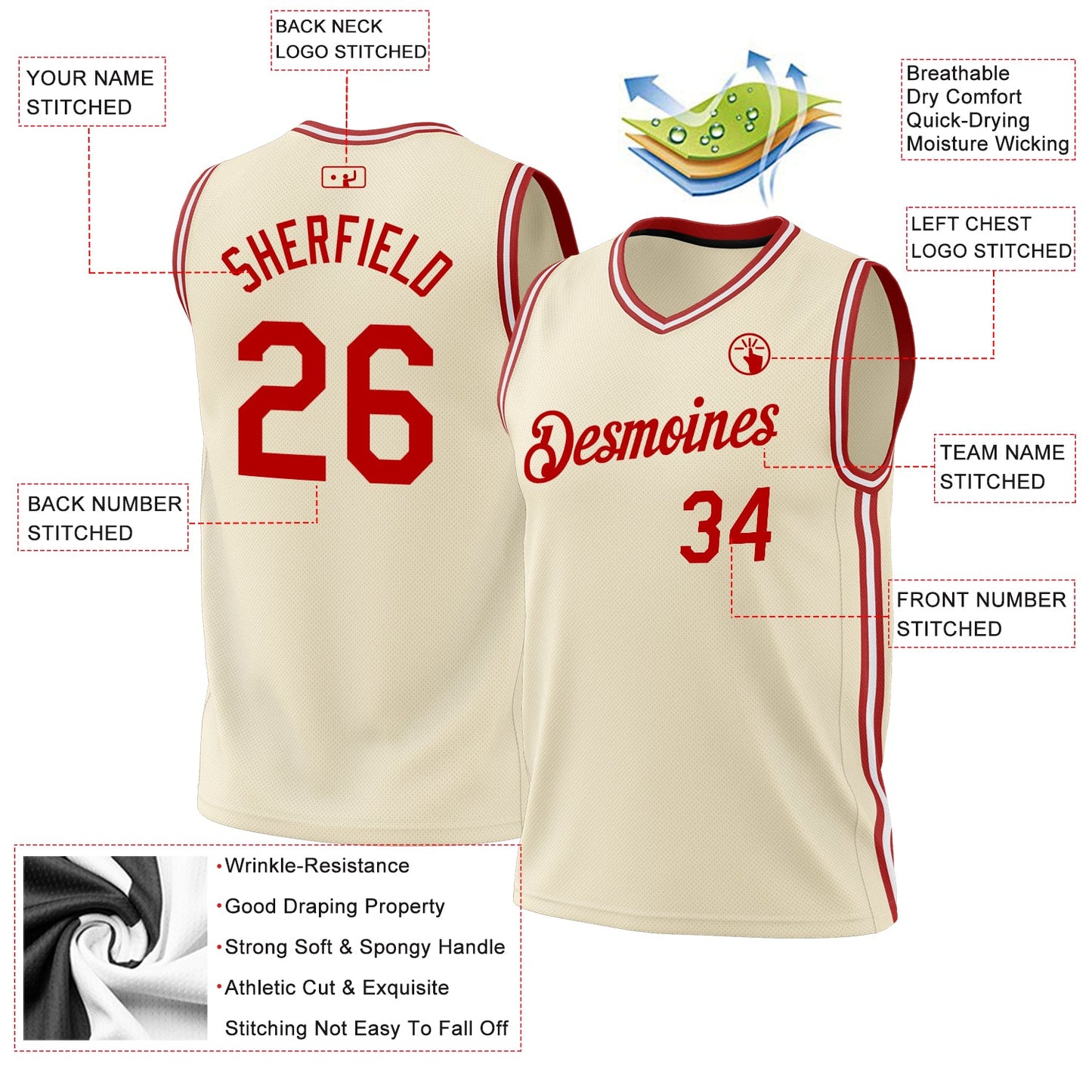 Custom Cream Red-White Authentic Throwback Basketball Jersey - Sky-Custom