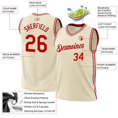 Custom Cream Red-White Authentic Throwback Basketball Jersey - Sky-Custom