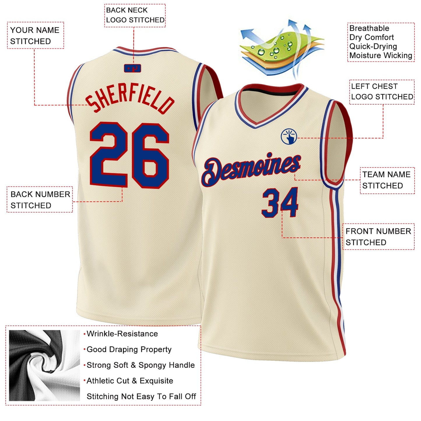 Custom Cream Royal-Red Authentic Throwback Basketball Jersey - Sky-Custom