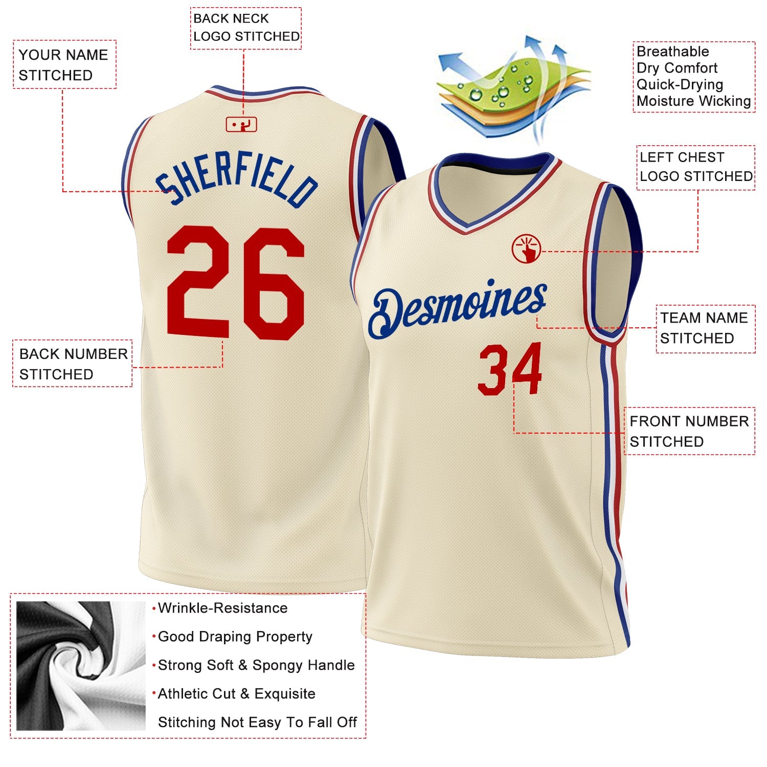 Custom Cream Red-Royal Authentic Throwback Basketball Jersey - Sky-Custom