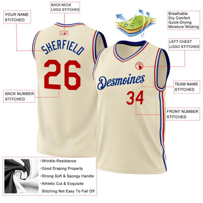 Custom Cream Red-Royal Authentic Throwback Basketball Jersey - Sky-Custom