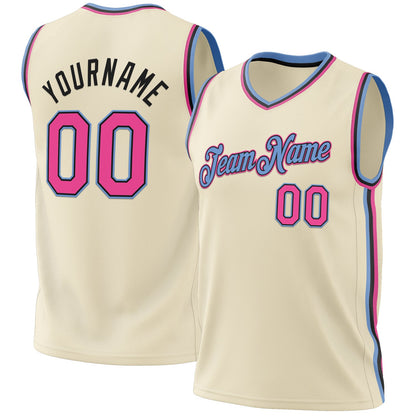 Custom Cream Pink Black-Light Blue Authentic Throwback Basketball Jersey - Sky-Custom