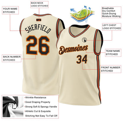 Custom Cream Black Orange-Old Gold Authentic Throwback Basketball Jersey - Sky-Custom