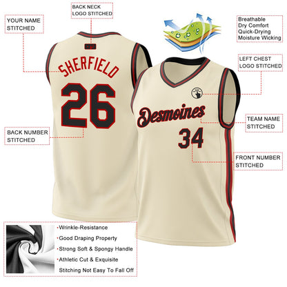 Custom Cream Black-Red Authentic Throwback Basketball Jersey - Sky-Custom