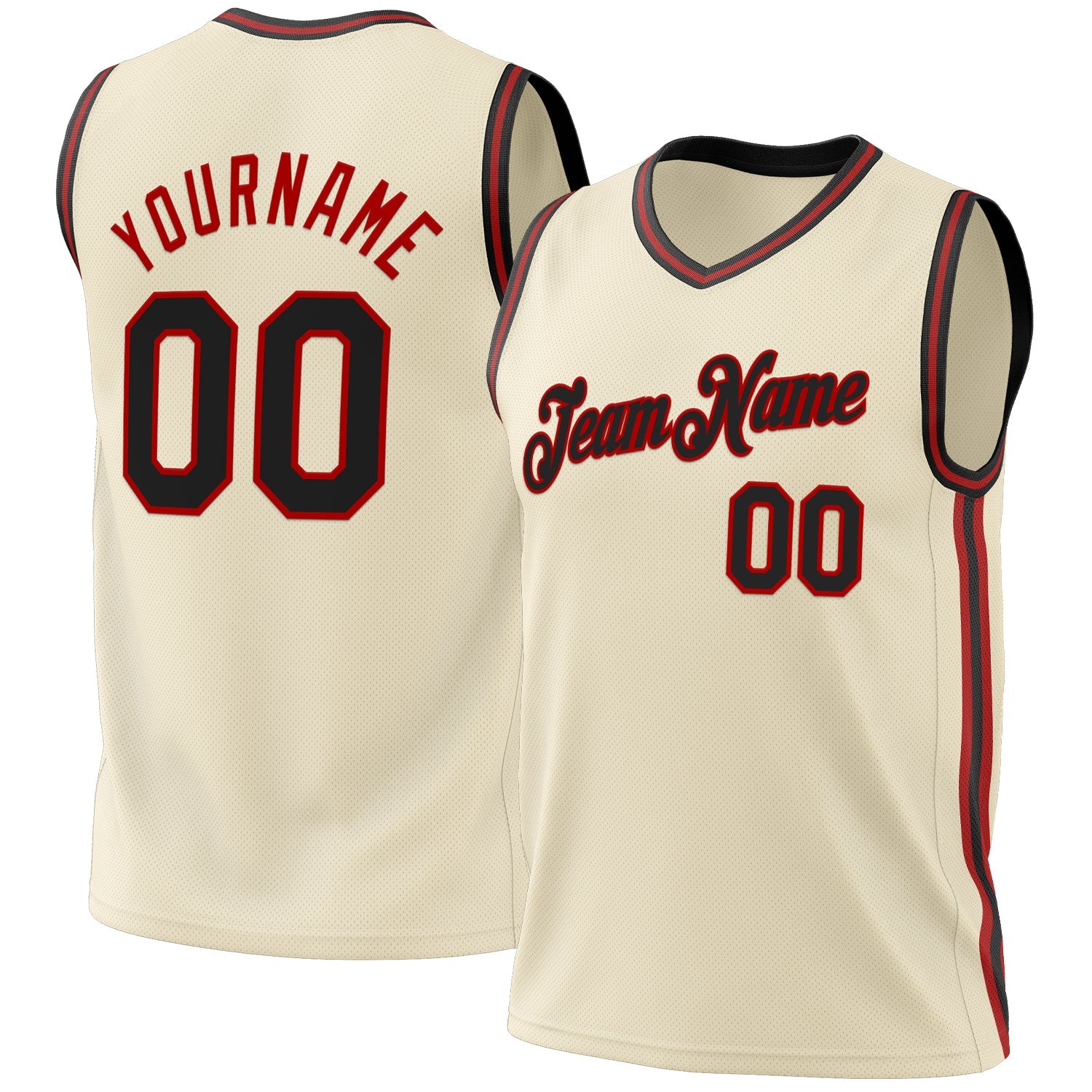 Custom Cream Black-Red Authentic Throwback Basketball Jersey - Sky-Custom