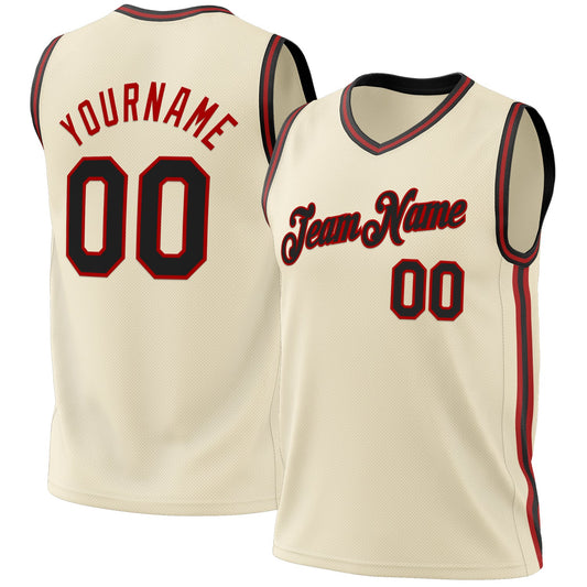 Custom Cream Black-Red Authentic Throwback Basketball Jersey - Sky-Custom