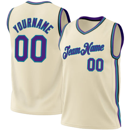 Custom Cream Purple Teal-Black Authentic Throwback Basketball Jersey - Sky-Custom