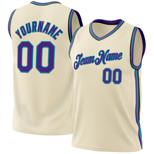 Custom Cream Purple Teal-Black Authentic Throwback Basketball Jersey - Sky-Custom
