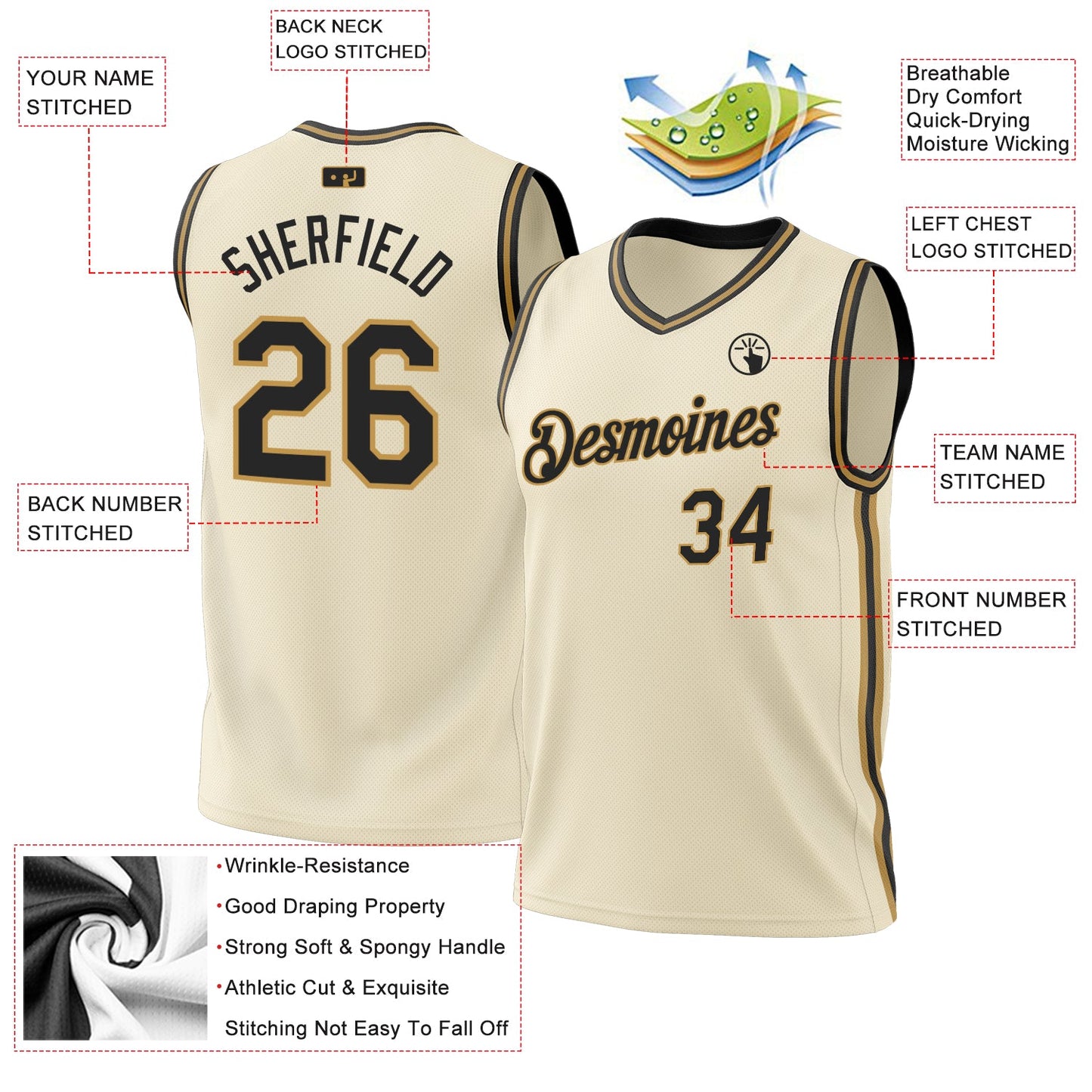 Custom Cream Black-Old Gold Authentic Throwback Basketball Jersey - Sky-Custom