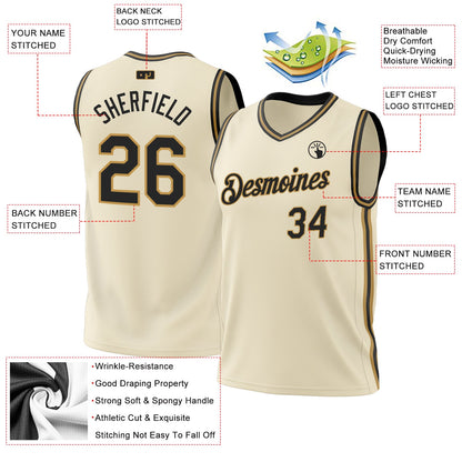 Custom Cream Black-Old Gold Authentic Throwback Basketball Jersey - Sky-Custom