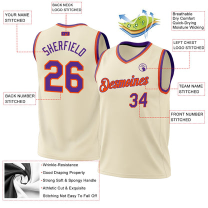 Custom Cream Purple-Orange Authentic Throwback Basketball Jersey - Sky-Custom