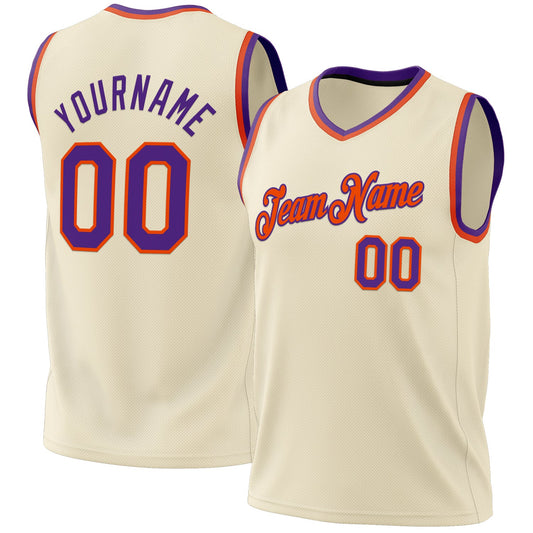 Custom Cream Purple-Orange Authentic Throwback Basketball Jersey - Sky-Custom