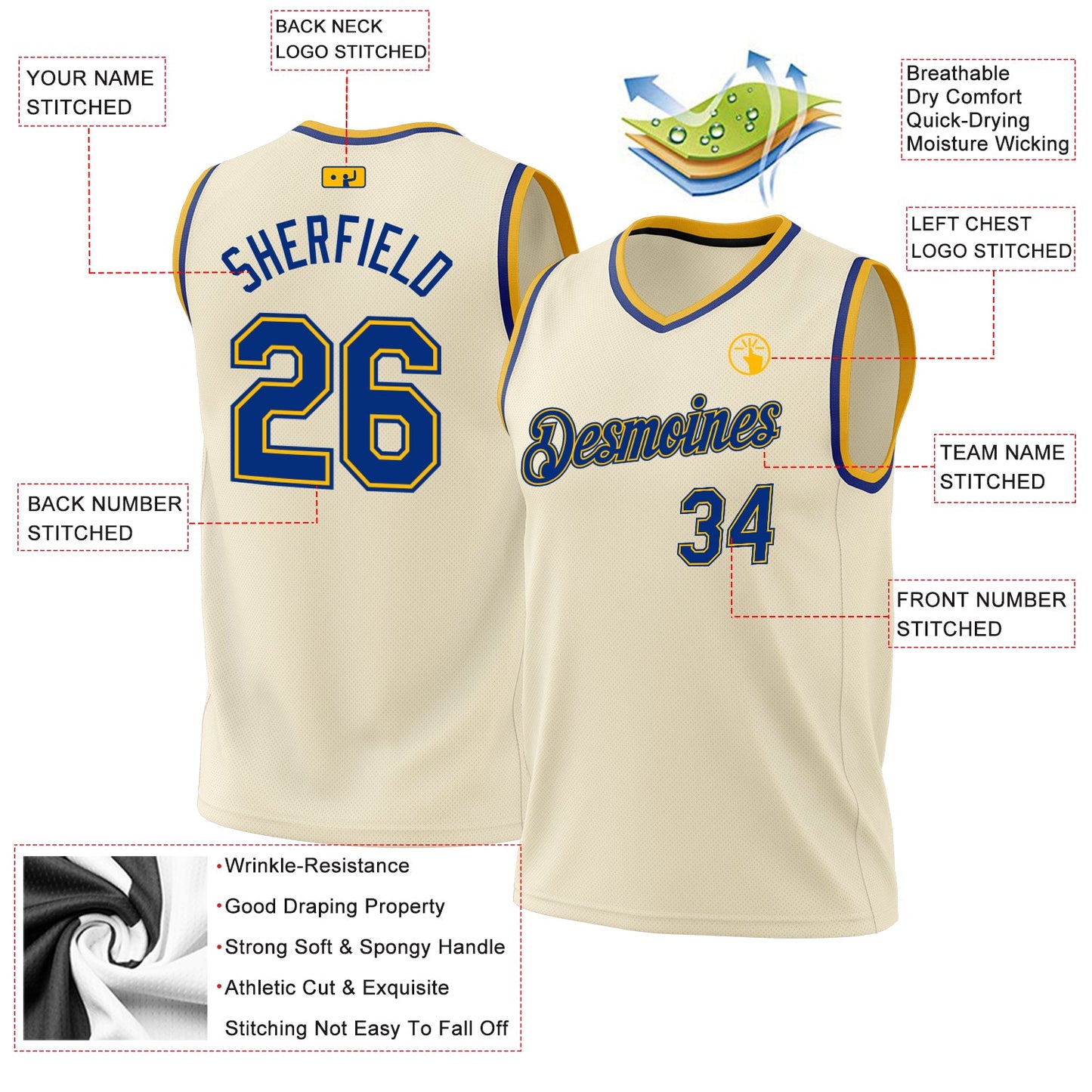 Custom Cream Royal-Gold Authentic Throwback Basketball Jersey - Sky-Custom