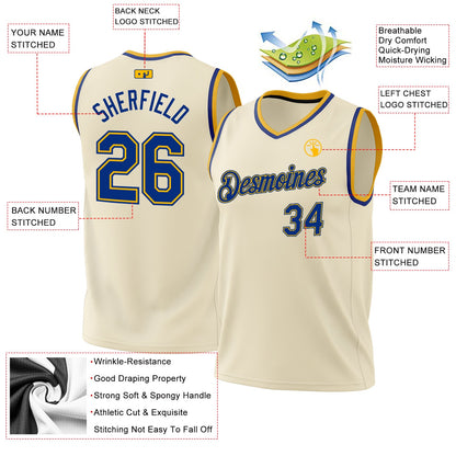 Custom Cream Royal-Gold Authentic Throwback Basketball Jersey - Sky-Custom