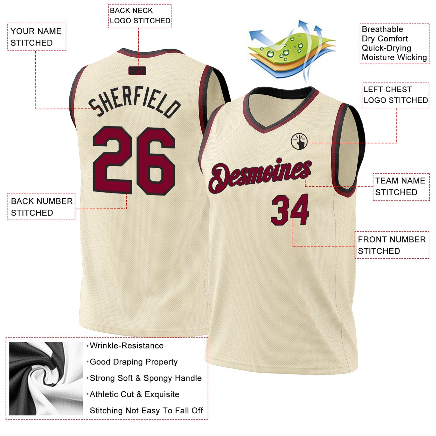 Custom Cream Maroon-Black Authentic Throwback Basketball Jersey - Sky-Custom