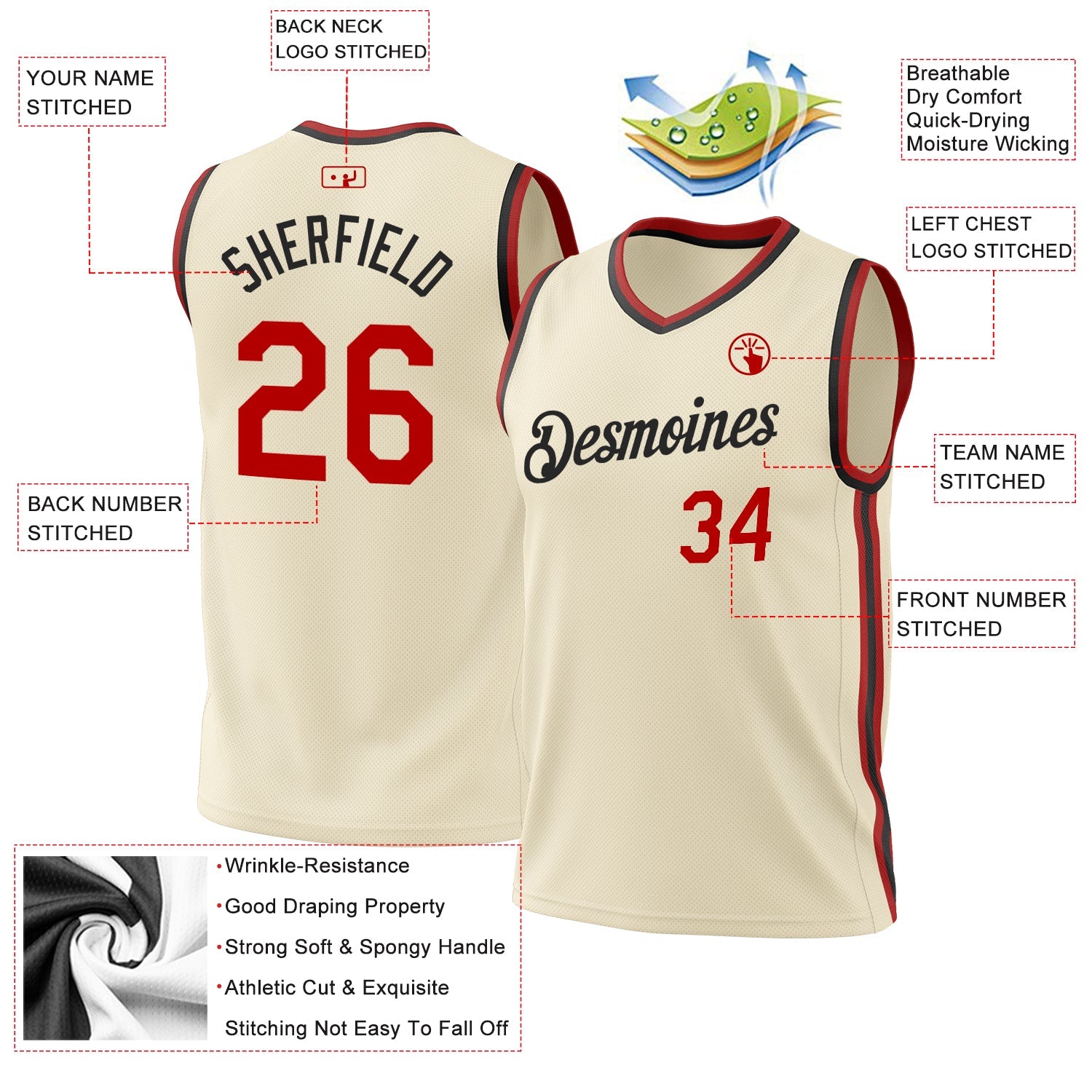 Custom Cream Red-Black Authentic Throwback Basketball Jersey - Sky-Custom