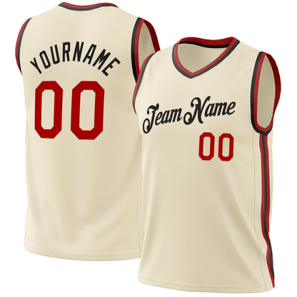 Custom Cream Red-Black Authentic Throwback Basketball Jersey - Sky-Custom