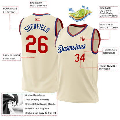 Custom Cream Red-Royal Authentic Throwback Basketball Jersey - Sky-Custom
