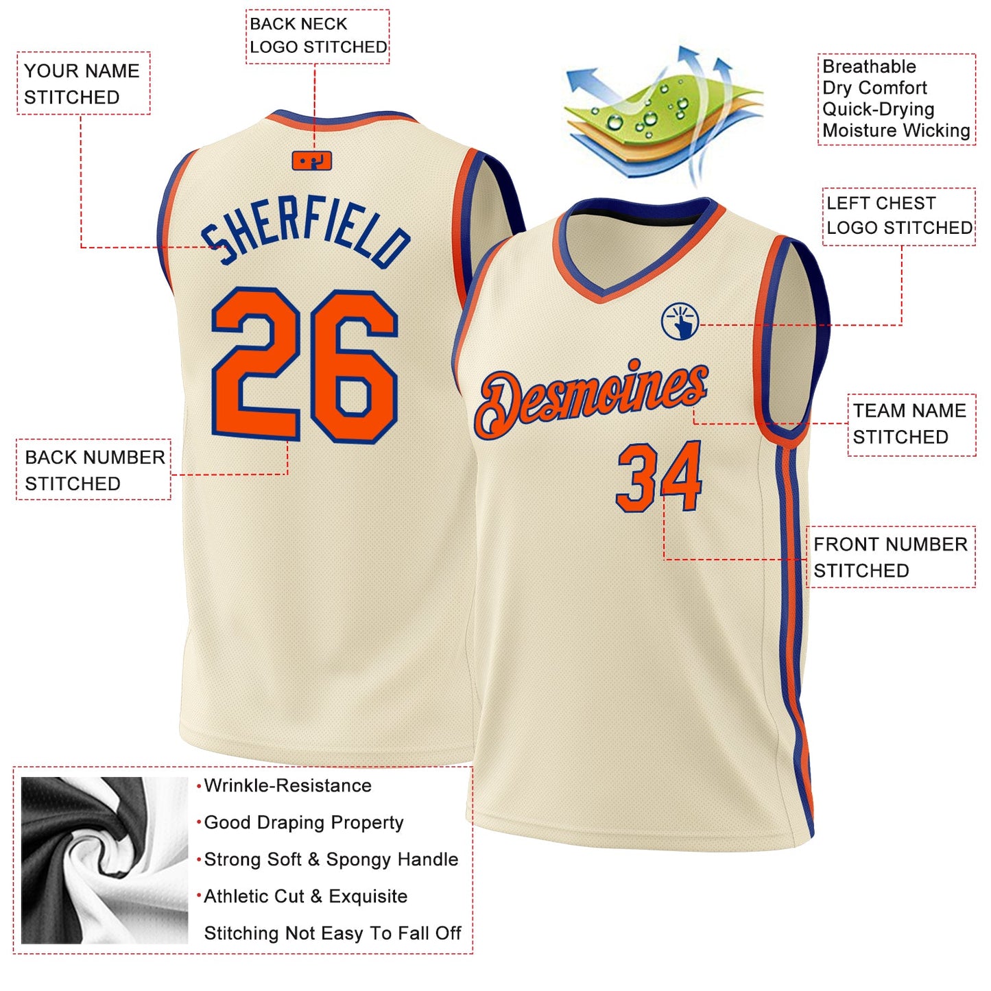 Custom Cream Orange-Royal Authentic Throwback Basketball Jersey - Sky-Custom