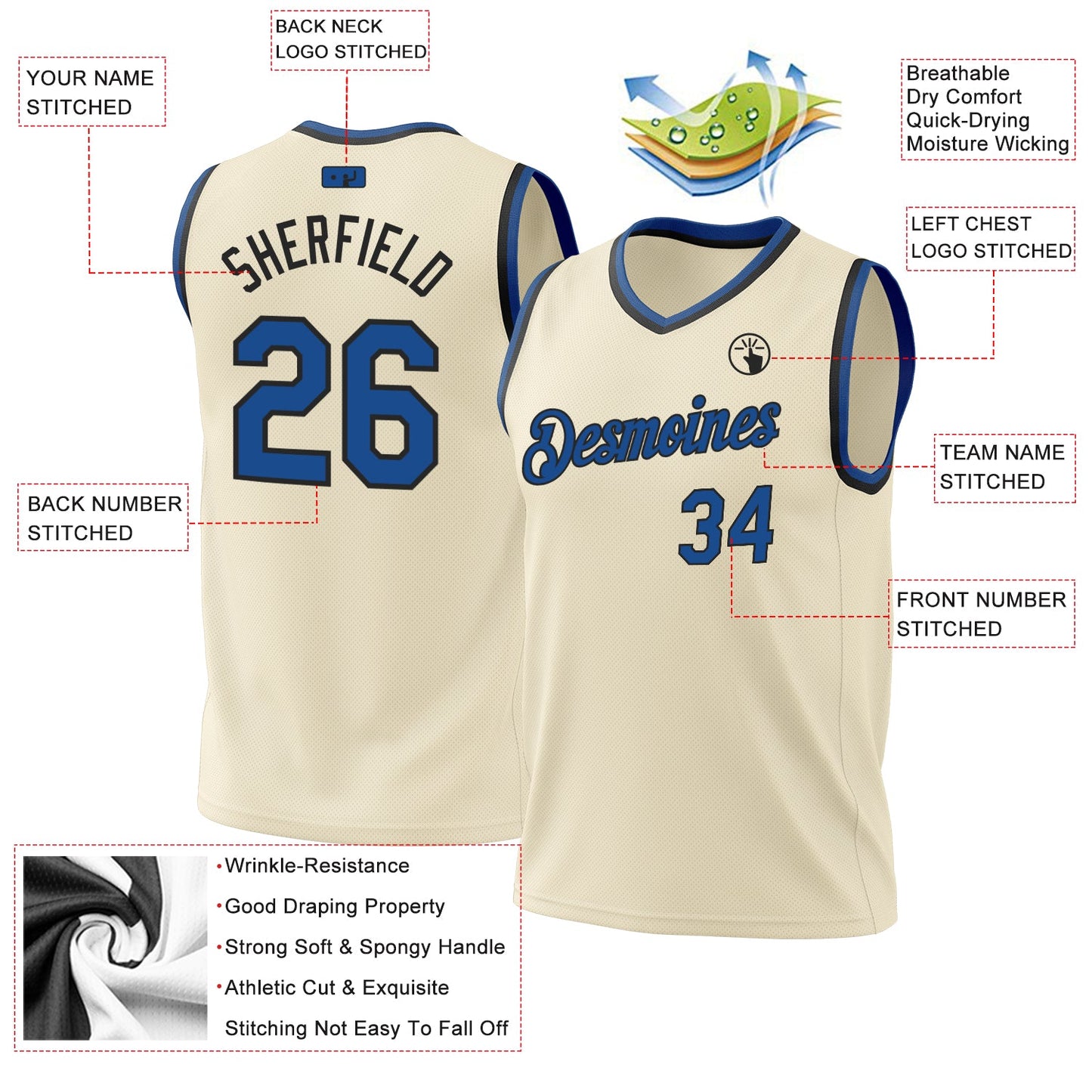Custom Cream Blue-Black Authentic Throwback Basketball Jersey - Sky-Custom