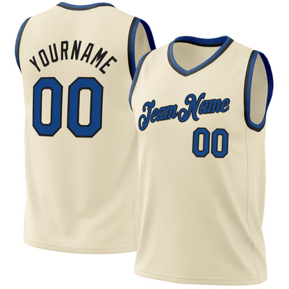 Custom Cream Blue-Black Authentic Throwback Basketball Jersey - Sky-Custom