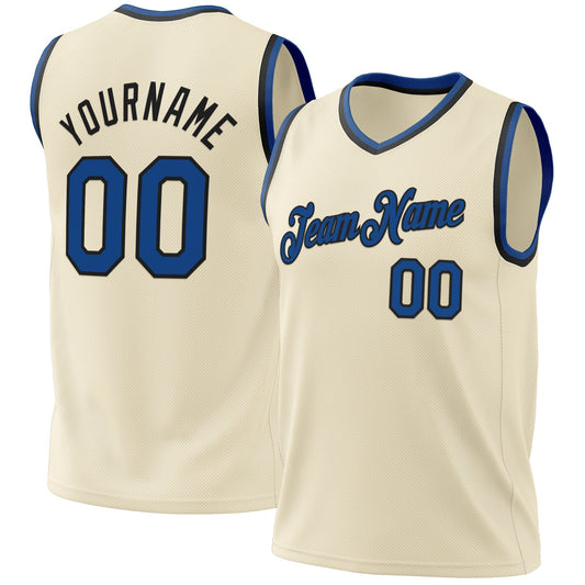Custom Cream Blue-Black Authentic Throwback Basketball Jersey - Sky-Custom