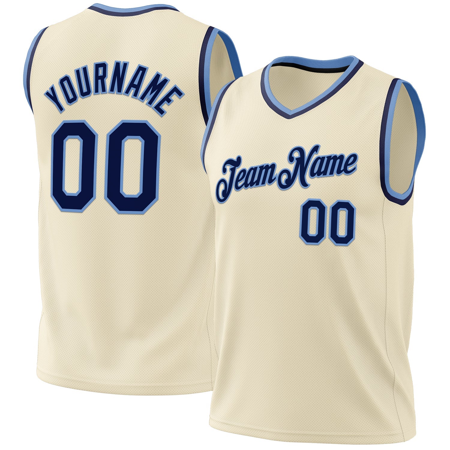 Custom Cream Navy-Light Blue Authentic Throwback Basketball Jersey - Sky-Custom