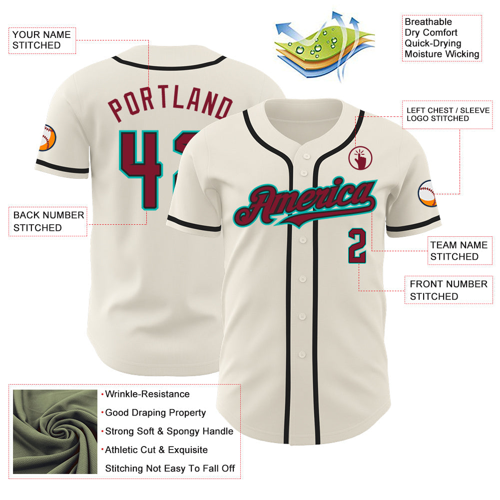 Custom Cream Crimson Black-Aqua Authentic Baseball Jersey - Sky-Custom