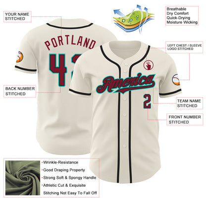 Custom Cream Crimson Black-Aqua Authentic Baseball Jersey - Sky-Custom