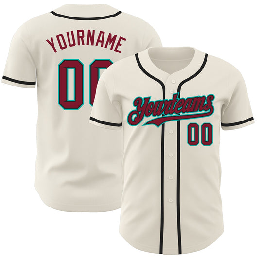 Custom Cream Crimson Black-Aqua Authentic Baseball Jersey - Sky-Custom
