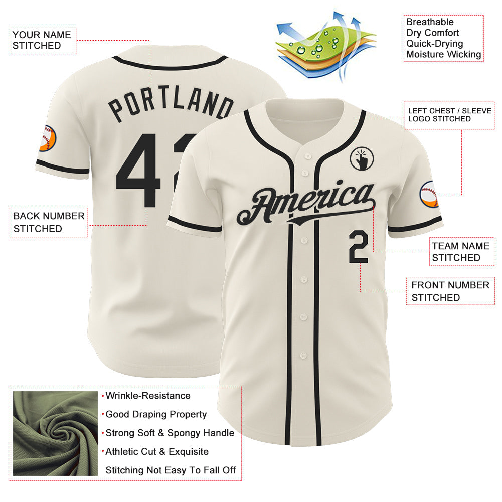 Custom Cream Black Authentic Baseball Jersey - Sky-Custom