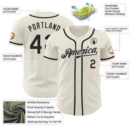 Custom Cream Black Authentic Baseball Jersey - Sky-Custom