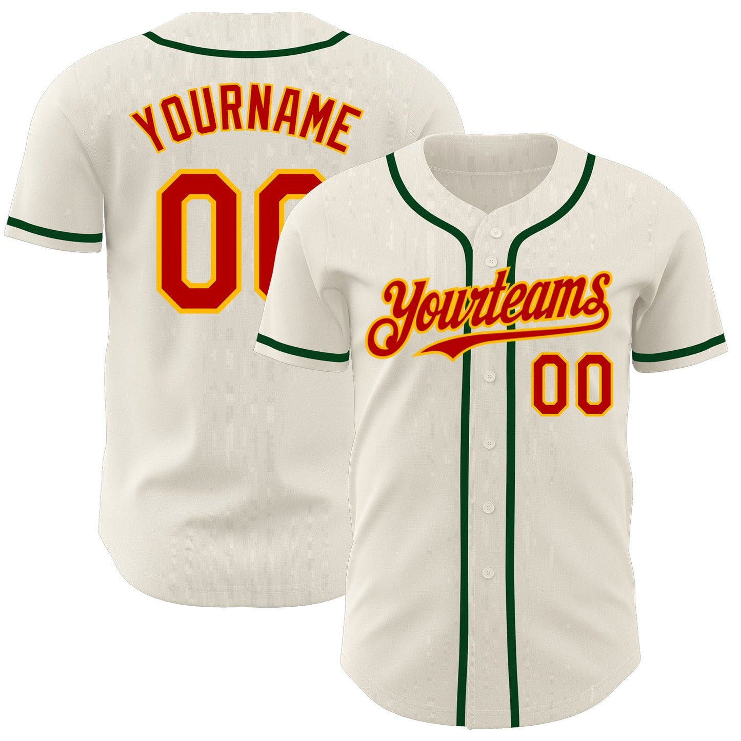 Custom Cream Red Gold-Green Authentic Baseball Jersey - Sky-Custom