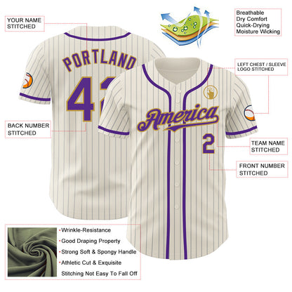 Custom Cream Gray Pinstripe Purple-Old Gold Authentic Baseball Jersey - Sky-Custom