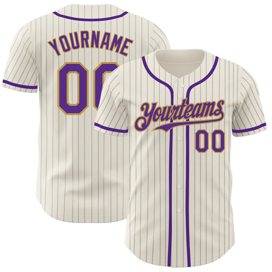 Custom Cream Gray Pinstripe Purple-Old Gold Authentic Baseball Jersey - Sky-Custom