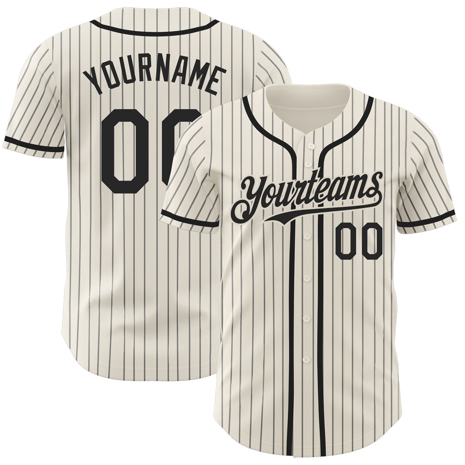 Custom Cream Black Pinstripe Black Authentic Baseball Jersey - Sky-Custom