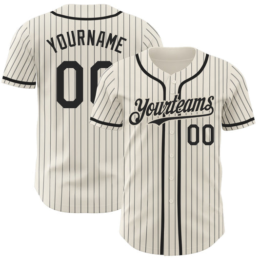 Custom Cream Black Pinstripe Black Authentic Baseball Jersey - Sky-Custom