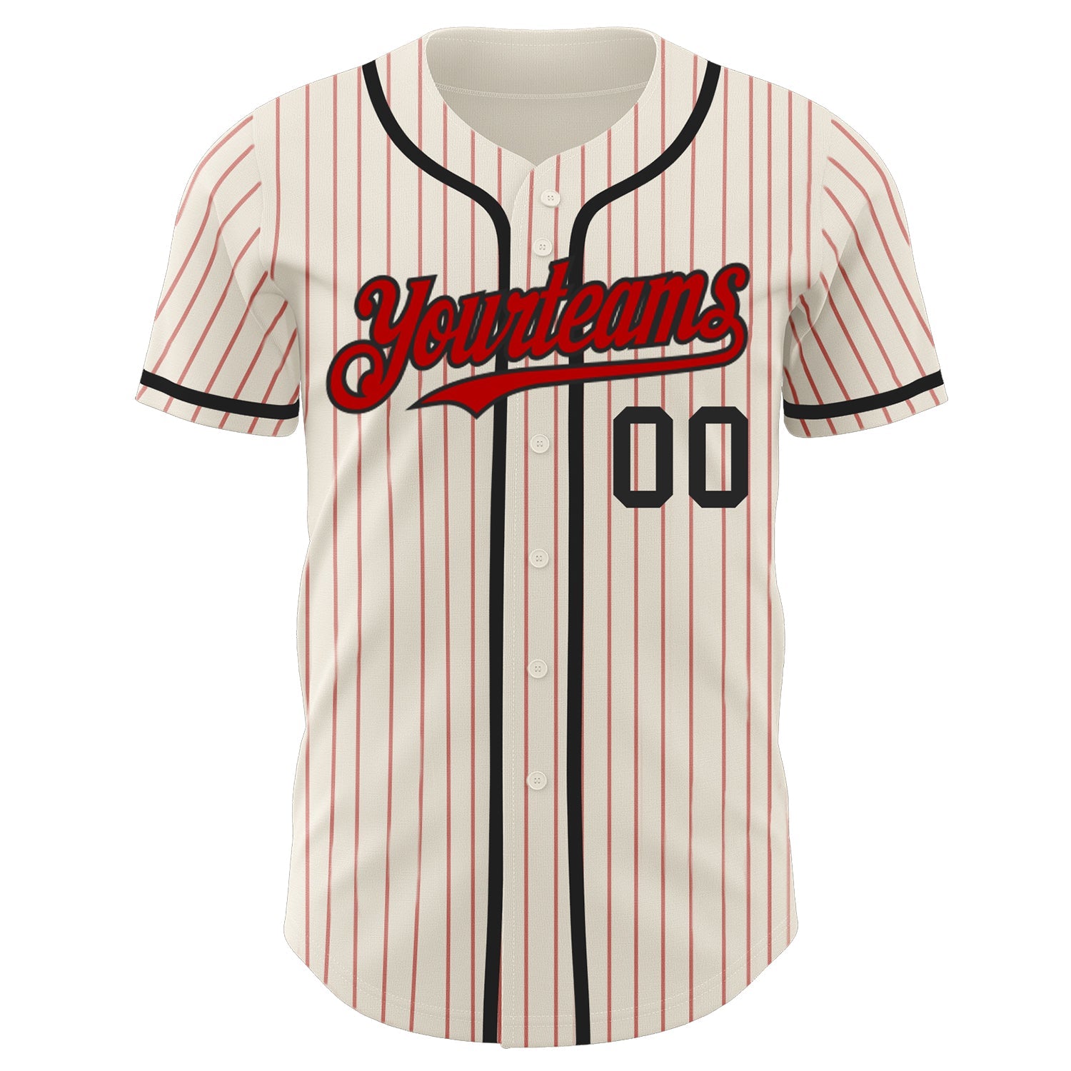 Custom Cream Red Pinstripe Black Authentic Baseball Jersey - Sky-Custom